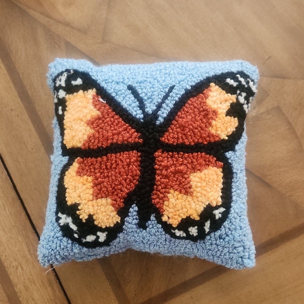 FREE w/ $50 purchase. Pillow.  Monarch Butterfly Hooked Small Pillow
